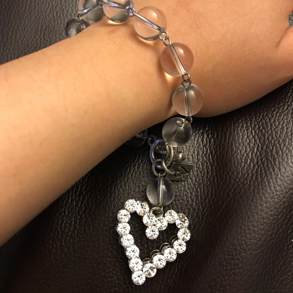 Otazu clear quartz beaded dangling heart rhinestone Swarovski crystals bracelet